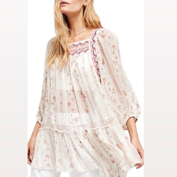 Free People Boho Tunic Dress, Ivory Dance Magic, Size S New w/Tag Retail $148.00 - Picture 1 of 10